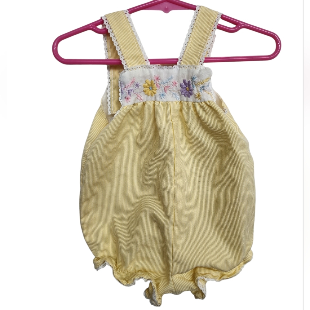 Vintage Carters Yellow Floral Embroidered Bubble Romper 9 Months 80s